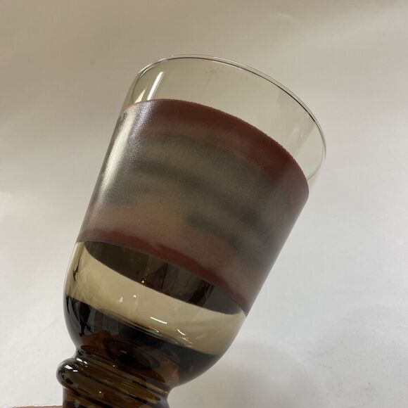 Vintage Set of 3 Libbey Sango Nova Brown Stemmed Glass Water‎ Goblets Wine - Picture 3 of 8